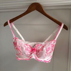 Victoria’s Secret Pink and White Laced Demi Bra